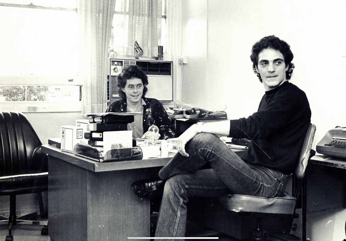 Andrew McVitty and Lee Simon in the Nightmoves office. Image supplied.
