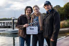 Luke Arnold as Martin with Bella Heathcote as Mandy and director Ben Young. Photograph by David Dare Parker.