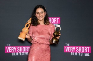 Kea Gargiulo with her winner's trophy. Image: Very Short Film Festival