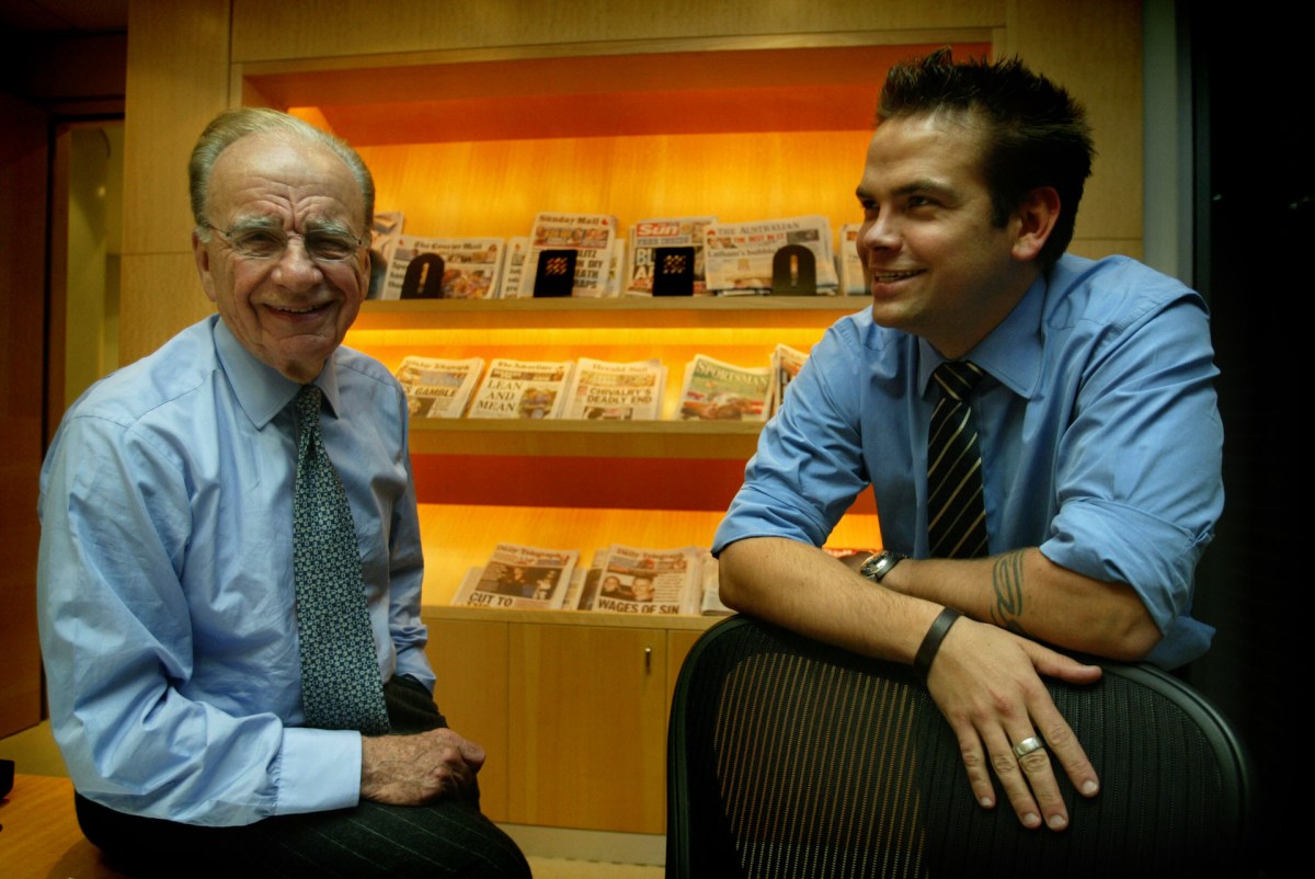 Rupert and Lachlan Murdoch at News Ltd in 2003. Image: News Corp/ Supplied by ABC iview.