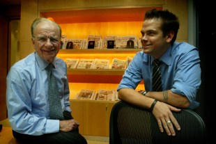 Rupert and Lachlan Murdoch at News Ltd in 2003. Image: News Corp/ Supplied by ABC iview.