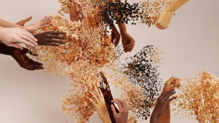 hands reaching up into a pile of food. AI generated image Google DeepMind Unsplash.