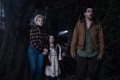 (from left) Charlotte (Julia Garner), Ginger (Matilda Firth) and Blake (Christopher Abbott) in Wolf Man, directed by Leigh Whannell. Image: Universal Studios